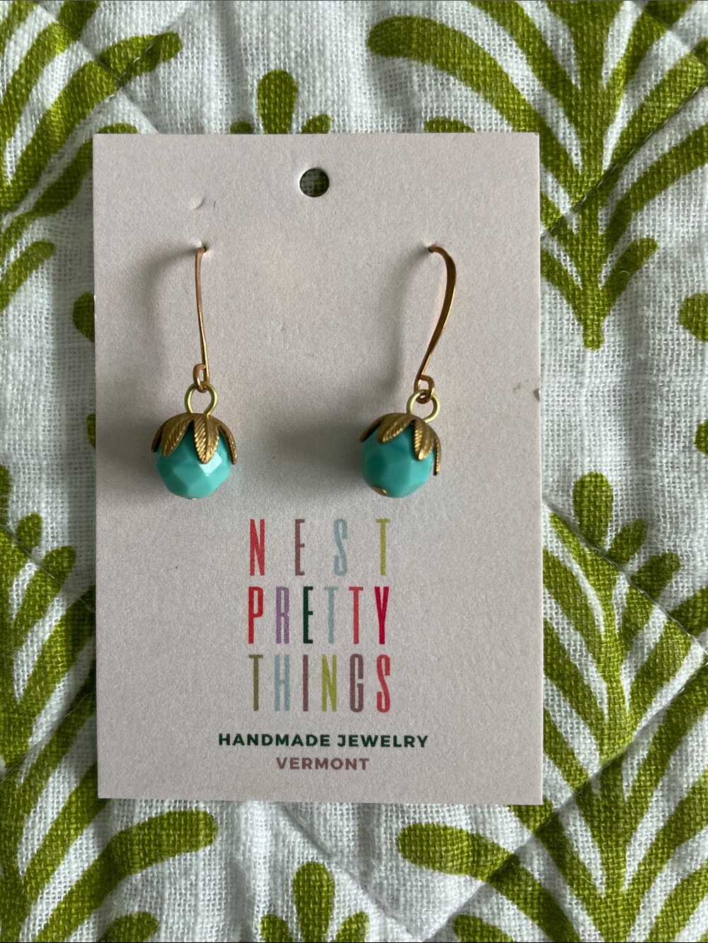 Turquoise Gold Flower Drop Earrings